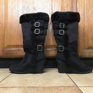 Knee High Black Wedge Boots- Size 8